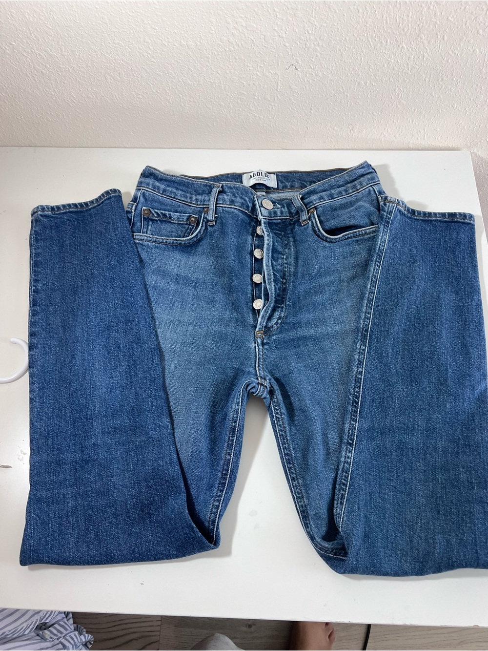 Agolde Blue High-Rise Button-Fly Jeans